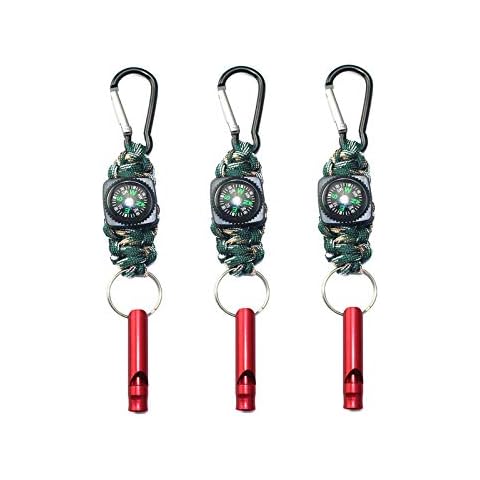Survival Schlüsselanhänger Überlebenspfeife Paracord mit Karabinerhaken Survival-Kompass überleben-Paracord Multi-Werkzeug-Survival für Wandern Outdoor-Aktivitäten Survival Camping Pfeife 3 Stück Cover