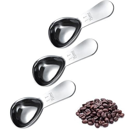 UFURMATE Cuchara de café de acero inoxidable con mango corto de 15 ml, cuchara medidora de grado alimenticio para harina de té, cereales, condimentos, 3 piezas para moler café molido, accesorios de