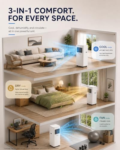 Image of Coolblus Portable Air Conditioners, 8500 BTU Portable AC Cool Up to 360 Sq.Ft, 3 IN 1 with Remote Control, Sleep Mode, Window Kit, No Wall or Window Installation Needed, White-8500BTU