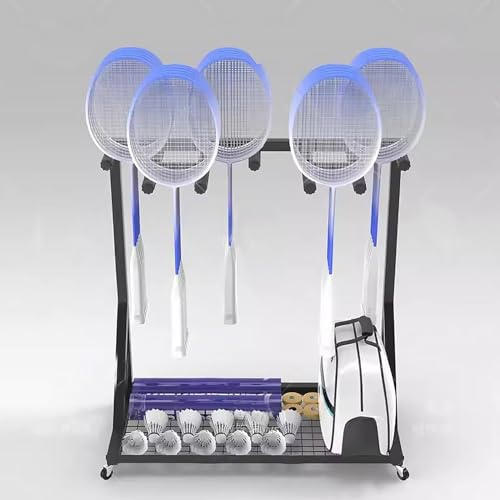 Support raquettes badminton mobile pour simplifier le rangement du club au jardin