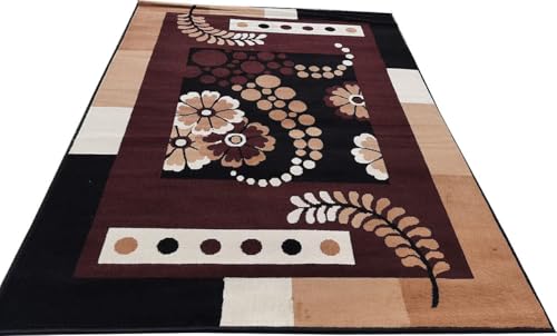 Image of Floral Design Acrylic Polyester Carpet for Living Room 6x8 Feet Color Brown(180x240Cm), Large Rectangle