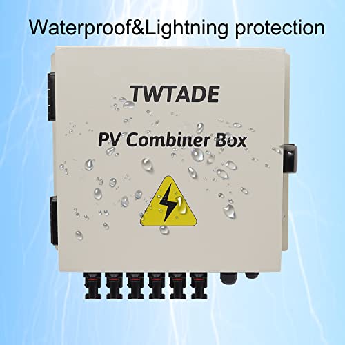 TWTADE Metal Solar Combiner Box,6 String PV Combiner Box with LED 15A Rated Current Fuse and 63A Air Circuit Breaker & Surge Protective Device,for On/Off Grid Solar Panel System