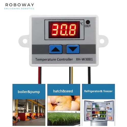 Image of ROBOWAY 1Pcs XH-W3001 Digital Temperature Controller with Waterproof Sensor Probe, LED Display Thermostat Switch -50C to 110C, 220V 7A for Incubator, Aquarium, Refrigerator (Pack of 1)