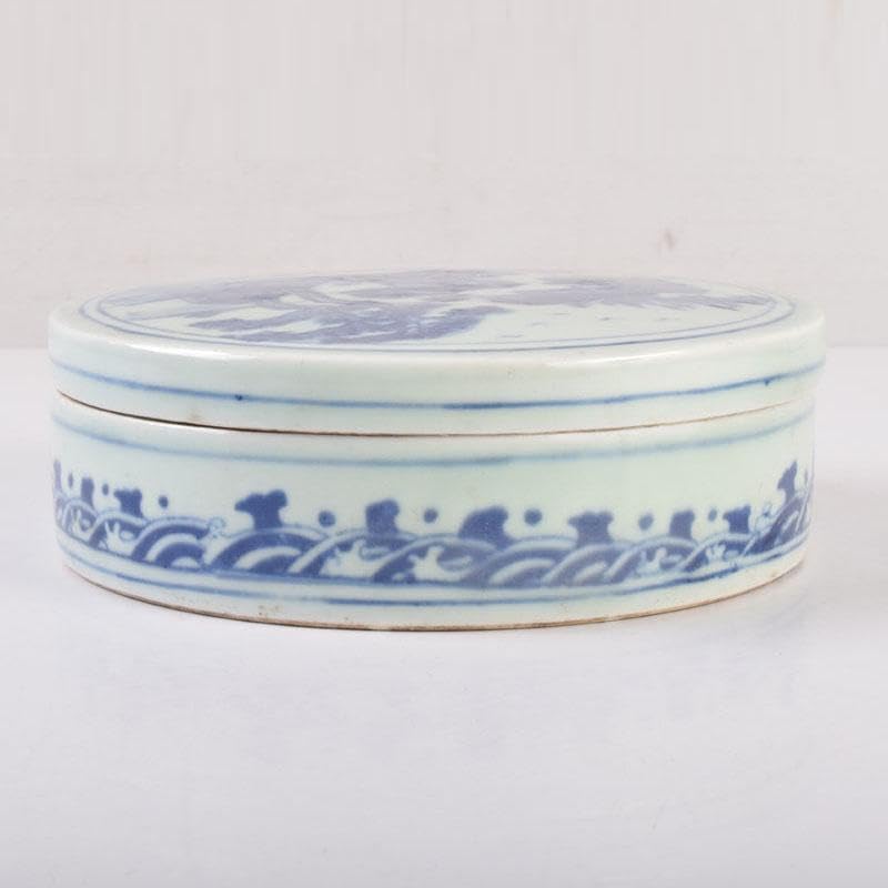 陶硯】中国青花玉殿陶硯 染付 注文 陶硯】中国青花玉殿陶硯 染付