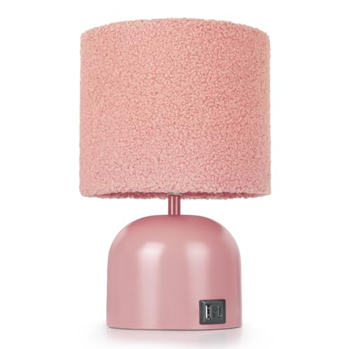 EOEYYOYB Nachttischlampe Touch Dimmbar mit USB A+C,Moderne Tischlampe Led Nachttischlampe Schlafzimmer, Wohnzimmer, Rosa