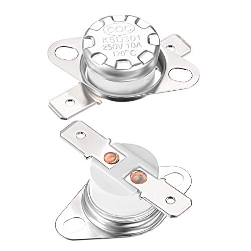 sourcing map KSD301 Interruptor Térmico para 170 °C, Termostato del Interruptor de Control Temperatura Cerámica 10A 6.3mm PIN Normalmente Cerrado NC para Microondas Horno Cafetera, 2pcs