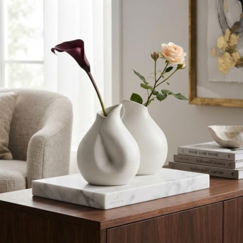 Image of Modern Matte White Ceramic Flower Vase for Living Room Decor Nordic Minimalist Decorative Table Vase Home, Office & Center Table Accent - Collar White