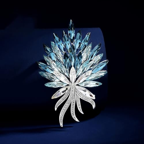 Image of Sparkling Rhinestone Flower Brooch Pin Premium Blue Purple Crystal Flower Brooch Lapel Pins Vintage White Rose Broochs Clothes Hat Bag Dress Clothing Jewelry for Women