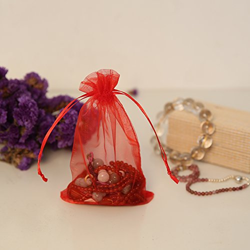 Image of HRX Package 100pcs Organza Bags,4 x 6 inches Christmas Wedding Favors Christmas Gift Drawstring Bags Jewelry Pouches (Red)