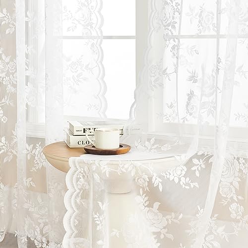 Cortinas de encaje blanco transparentes victorianas de 108 pulgadas 3