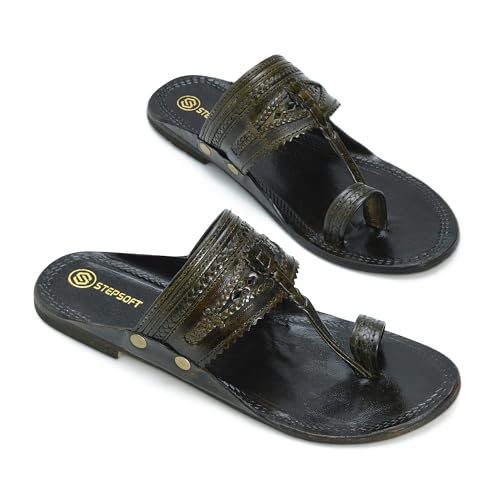 Image of Kolhapuri Chappal for Men Original, Pure Leather Handcrafted Traditional Kolhapuri Chappal for Man Formal Footwear for Weddings & Parties, Ethnic Wear & Daily Comfort