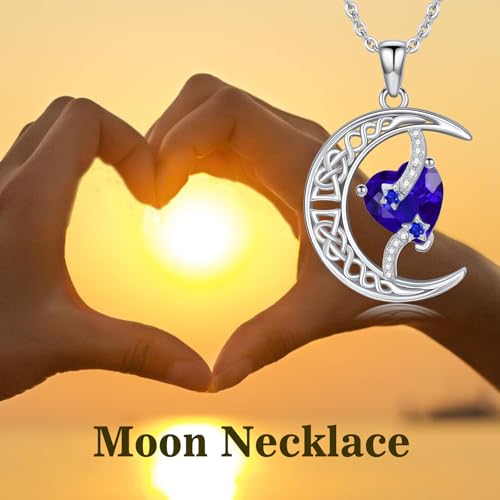 TOUPOP Moon and Star Birthstone Necklace for Women 925 Sterling Silver Celtic Moon Jewelry Birthday Christmas Gifts for Her Girlfriend3