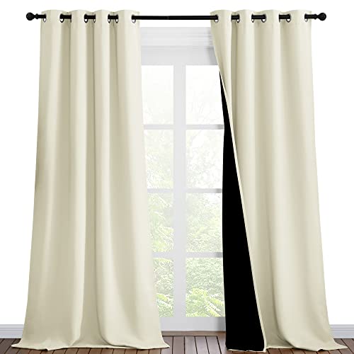 Image of NICETOWN Thermal Insulated 100% Blackout Curtains, Noise Reducing Performance Drapes with Black Lining, Full Light Blocking Drapery Panels for Patio (Beige, 1 Pair, 46 inches x 90 inches)
