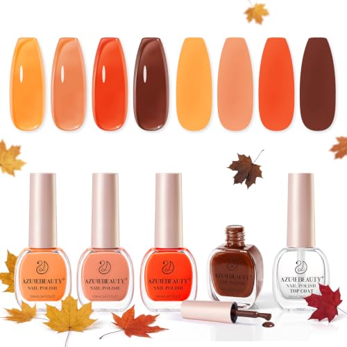 Image of AZUREBEAUTY Jelly Fall Nail Polish Set 4 Colors, Orange Peach Brown Shades | Translucent Glass-Like Finish | Juicy Sheer Tint | Quick-Dry Formula | Lightweight Natural Look | Fresh Glossy Effect
