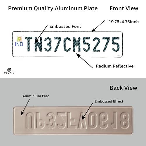 Image of TRYGIX Single Car Number Plate (for Set Choose Quantity 2 in the Cart), Non-HSRP, No Barcode Serial Number.