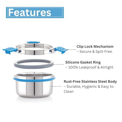 STEELLOCK PRO Stainless Steel Container/Dabba/Lunch Box with Steel Lid Airtight for Food Storage, Easy to Carry, Leak Proof and Stackable (SLP-121/280 ML).