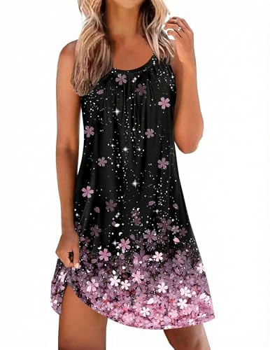 Image of Ekouaer Nightgowns for Women Sleeveless Sleepwear Tank Pleated Sleep Shirt | Wide Strap Nightshirt Scoopneck Floral House Dresses Soft Sleepshirts Cooling Pajama Dress Chmise Nighty S-4XL