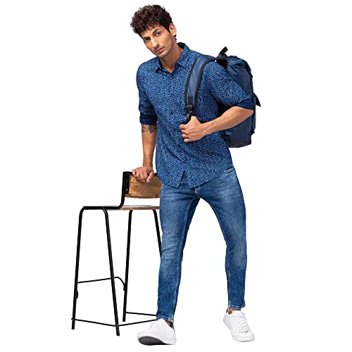 Image of Spykar Men's Slim Fit Flat Collar Full Sleeve Printed Casual Shirts