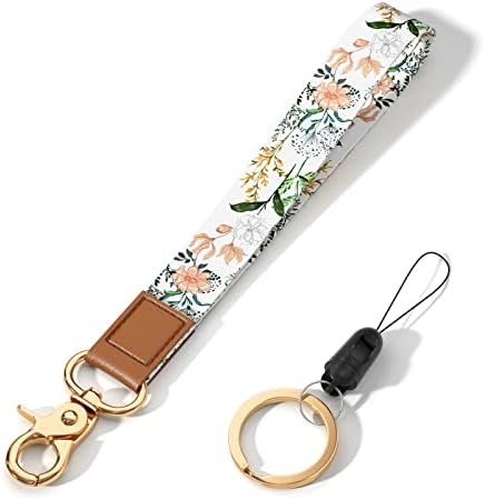 Hsxnam Wrist Lanyard Key Chain, Cute Wristlet Strap Keychain Holder for Women Keys Car Airpods ID Badges Phone, White Flower…