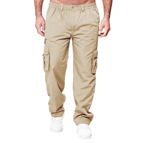 Pantalon cargo pour homme en polyester avec taille élastique et poches multiples