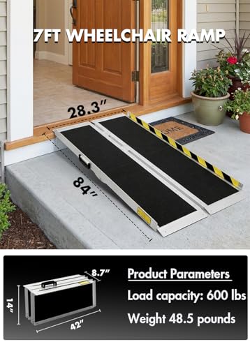 Image of 7FT Portable Wheelchair Ramp, Folding Non-Slip Aluminum Ramp for Home