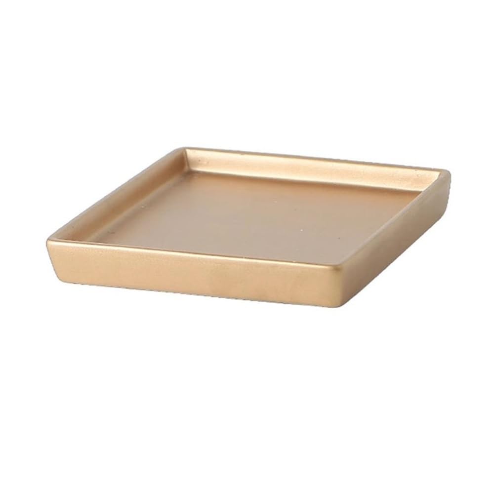 Prettiee plant dish saucer Square Potting Tray Plant Pot Saucers, Home Decoration Ceramics Drain Pan (Gold S)