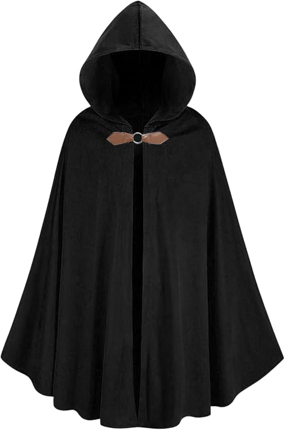 LMYOVE Men Hooded Velvet Cloak Adult Medieval Renaissance Cape | Soft velvet men’s medieval hooded cloak, vintage leather‑buckle collar Ideal for Halloween cosplay, renaissance fairs