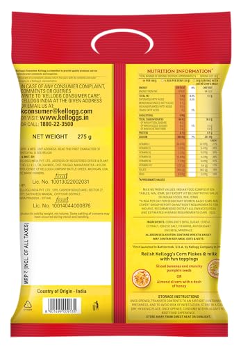Image of Kellogg's Corn Flakes Original | Power of 5: Energy, Protein, Iron, Calcium, Vitamins B1, B2, B3 & C | Cornflakes, Breakfast Cereal | Naturally Cholesterol Free, 251g / 260g / 275g (Weight May Vary)