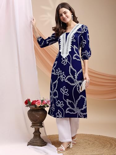 Image of EthnicJunction Women's Poly Rayon Bandhani Print A-line Kurta | Ethnic Kurta