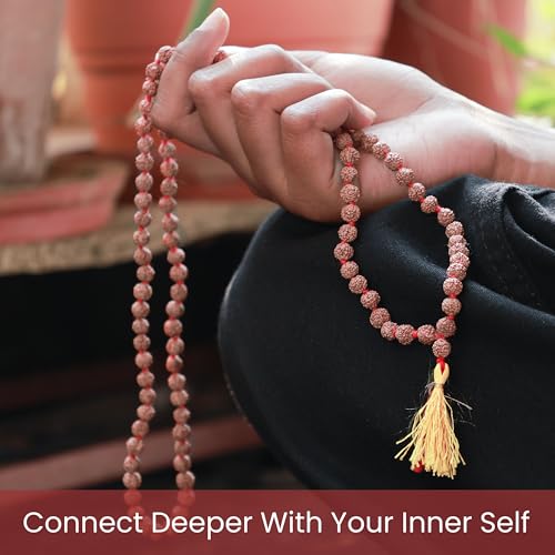 Image of Vado 5 Mukhi Rudraksha Mala 108 Panchmukhi Beads with Certificate 5mm (Brown)