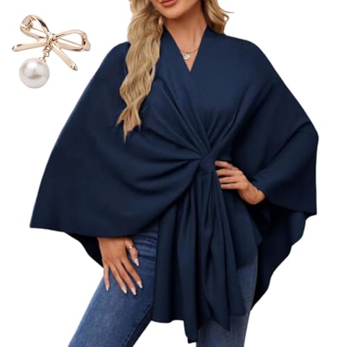 Dayyearn Elegant Shawl Wraps Soft Open Front Poncho Sweater, Cross Front Knit Poncho Sweater for Travel & Office