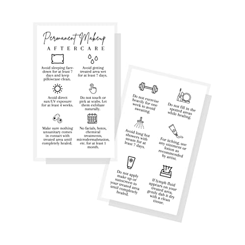 Permanent Makeup PMU aftercare Instructions Minimalist | 50 pk 2 x 3.5 business cards Makeup Artist Tattoo Microblading Lip Blushing Eyeliner Client Cards How To Care for White and black Simple