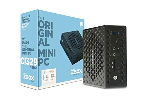 ZOTAC ZBOX Ci329 Nano Silent Mini PC Intel N4100 Quad-Core, Intel UHD 600 Graphics, HDMI, VGA, DisplayPort, 4GB DDR4/64GB SSD/Windows 10 Pro System, ZBOX-CI329NANO-U-W2C, Intel Celeron N4100