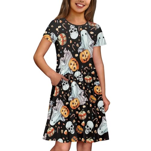 Image of Short Sleeve Dress for Girls with Pockets Cute Toddler Girl Clothes Summer 2-12