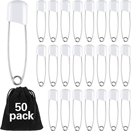 WILLBOND 50 Pcs Large Safety Pins for Clothes,with Bag, White