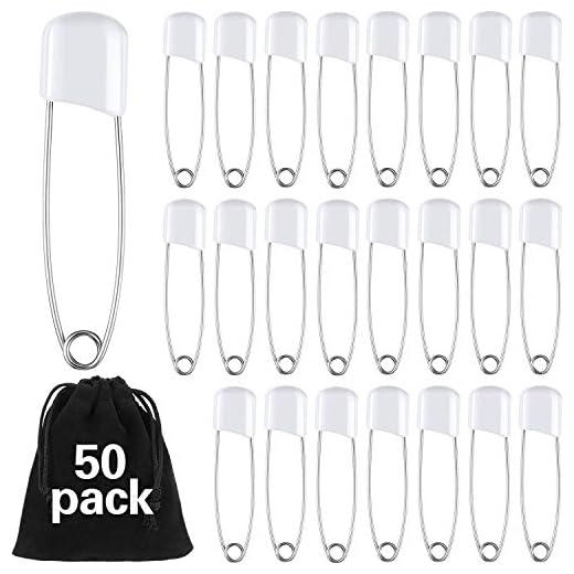50 Pieces Diaper Pins Baby Safety Pins 2.2 Inch Plastic Head Cloth Diaper Pins with Locking Closures Stainless Steel Nappy Pins with Velvet Bag (White)
