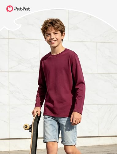 Image of PATPAT Boys Long Sleeve Shirts Cotton Solid Crew Neck Basic Shirts 5-16 Years