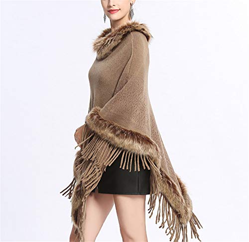 Women Faux Fur Shawl Wrap Fringe Knitted Pullover Poncho Winter Cardigan Cape4