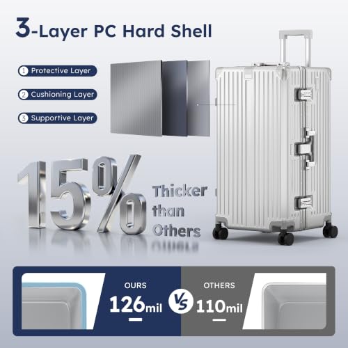 Image of ALPHA CAMP 2-Piece Luggage Set, 20 Inch Carry-On & 28 Inch Trunk Luggage | Aluminum Frame Zipperless 3-Layer PC Suitcase Set with TSA Lock,Charging Port,Cup Holder for Business & Holiday Travel