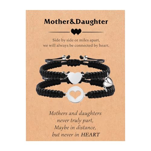 Image of First Day of Kindergarten Pre K Gifts for Mother Daughter,Mommy and Me Bracelet Matching Heart Bracelets Set for 2