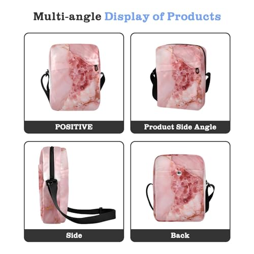 Crossbody Bag Pink Gold Marble Messenger Bag for Women Men Purse Shoulder Bag Satchel Bag with Adjustable Strap 214A47244