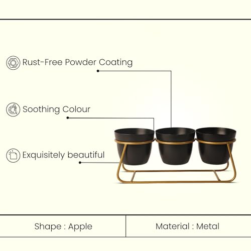 Image of Planter|Flower Pot for Indoor|Decorative Planter Basket|Home D?cor Flowers Pot|Flower Planter for Office D?cor|Balcony Flower Pot|3 Planter with Golden Stand|1129-A|Black