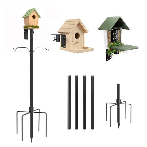 NestShld Bird Feeder Pole Kit, 79 Inch Metal Heavy Duty Bird House Pole with 5-Prong Base,Hook for Hanging Bird feeders