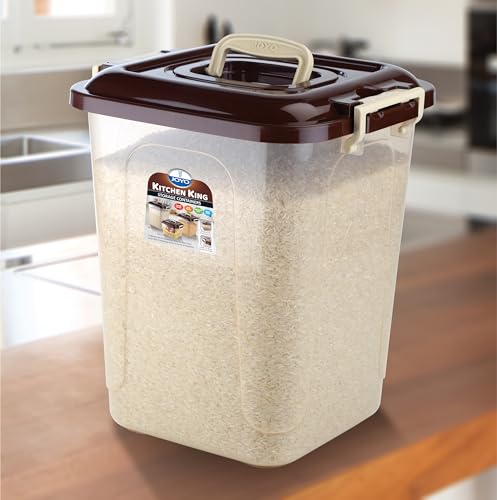 Image of JOYO Kitchen King Container 20.5 L (Pack of 1) Large Rectangular Plastic Container Multipurpose Stackable Storage Box with Lid & Handle - Brown