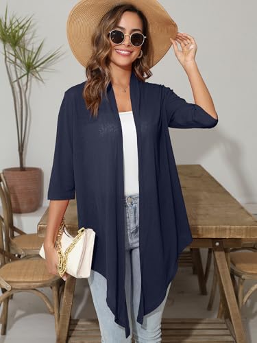 Image of Women's Lightweight Open Front Cardigans Short Sleeve Casual Soft Sheer Cardigan S-2XL with Pockets