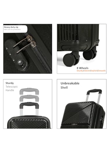 Image of Teakwood Small Size 8 Wheels Trolley Bag, Hard Cabin with Zipper Closure, Adjustable Push Button & Cross Side Strap, Number Lock System 360 Degree (Small, Black)