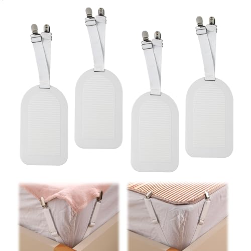 lemgyiamz Supports De Draps, Attache Drap Housse avec Sangles et Clips pour Housses de Siège, Draps et Matelas D'été Lot de 4 Blanc