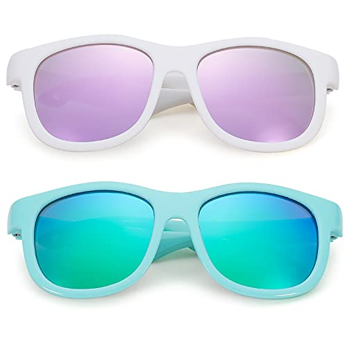 Nulooq Flexible Polarized Baby Sunglasses With Adjustable Strap For Toddler Newborn Infant Age 0-24 Months, 100% Uv Protection (White/Purple Mirrored + Green/Green Mirrored) - 2 Pack #TOP1