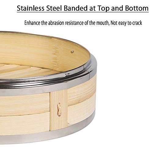 ANSNOW Kitchen Bamboo Steamer with Double Stainless Steel Banding for Asian Cooking Buns Dumplings Vegetables Fish Rice/3 Tier/10.6" - Image 4