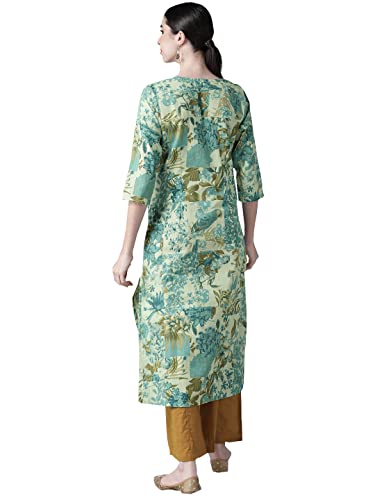 Image of ishin Women's Pure Cotton Off White Embroidered A-Line Kurta